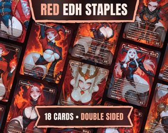 Rode EDH-nietjesbundel | 18 Anime Waifu-proxy's | Dubbelzijdige custom Commander-kaarten