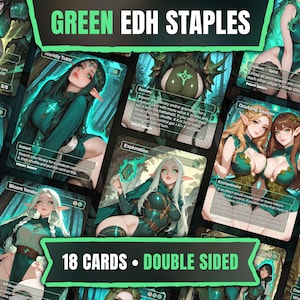 Groene EDH-nietjesbundel | 18 Anime Waifu-proxy's | Dubbelzijdige custom Commander-kaarten