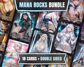 Mana Rocks-bundel | 18 Anime Waifu-proxy's | Dubbelzijdige custom Commander-kaarten