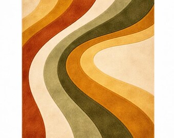 Alfombra abstracta con diseño de ondas, tonos tierra neutros, alfombra suave y mullida para sala de estar, oficina o comedor.