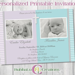Baptism Invitation. Digital Baptism Invitation for Twins. Twins Baptism. Personalized Baptism Invite. Baby Baptism. Newborn Baptism Invite.