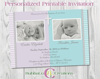 Baptism Invitation. Digital Baptism Invitation for Twins. Twins Baptism. Personalized Baptism Invite. Baby Baptism. Newborn Baptism Invite.