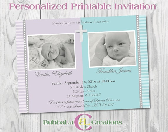 Personalized Baptism Invite Baby Baptism Newborn Baptism Invite. Baptism Invitation Twins Baptism Digital Baptism Invitation for Twins