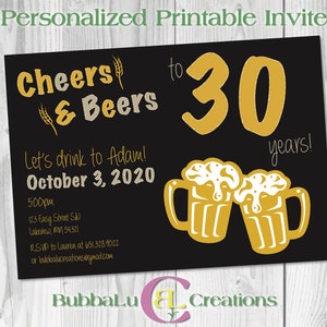 Cheers & Beers Birthday Invitation. Digital 30th Birthday Invite. Personalized Milestone Birthday Invite. Custom Invitation. Beer Party.