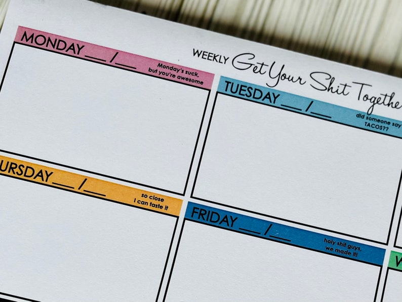 Weekly Planner, Weekly Planner Pad, Swear Planner, Calendar Pad, New Year Gift, New Year Calendar, Tear off Planner, Planner Gifts, Planner image 2
