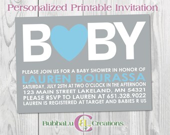 Baby Shower Invitation. Digital Personalized Baby Shower Invite. Baby Boy. Shower Invite. Blue Baby Shower. Custom Baby Shower Invitation.