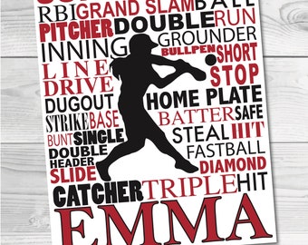 Softball Subway Art - Custom DIGITAL DOWNLOAD - Softball Artwork - Sports Artwork - Softball Team - Sports Team Art - 8x10 Sports Art