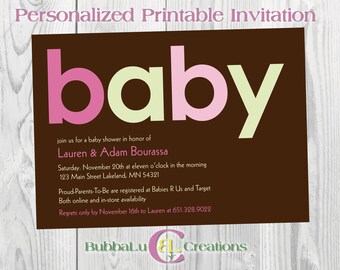 Baby Shower Invitation. Digital Personalized Baby Shower Invite. Baby Girl. Shower Invite. Pink Baby Shower. Custom Baby Shower Invitation.