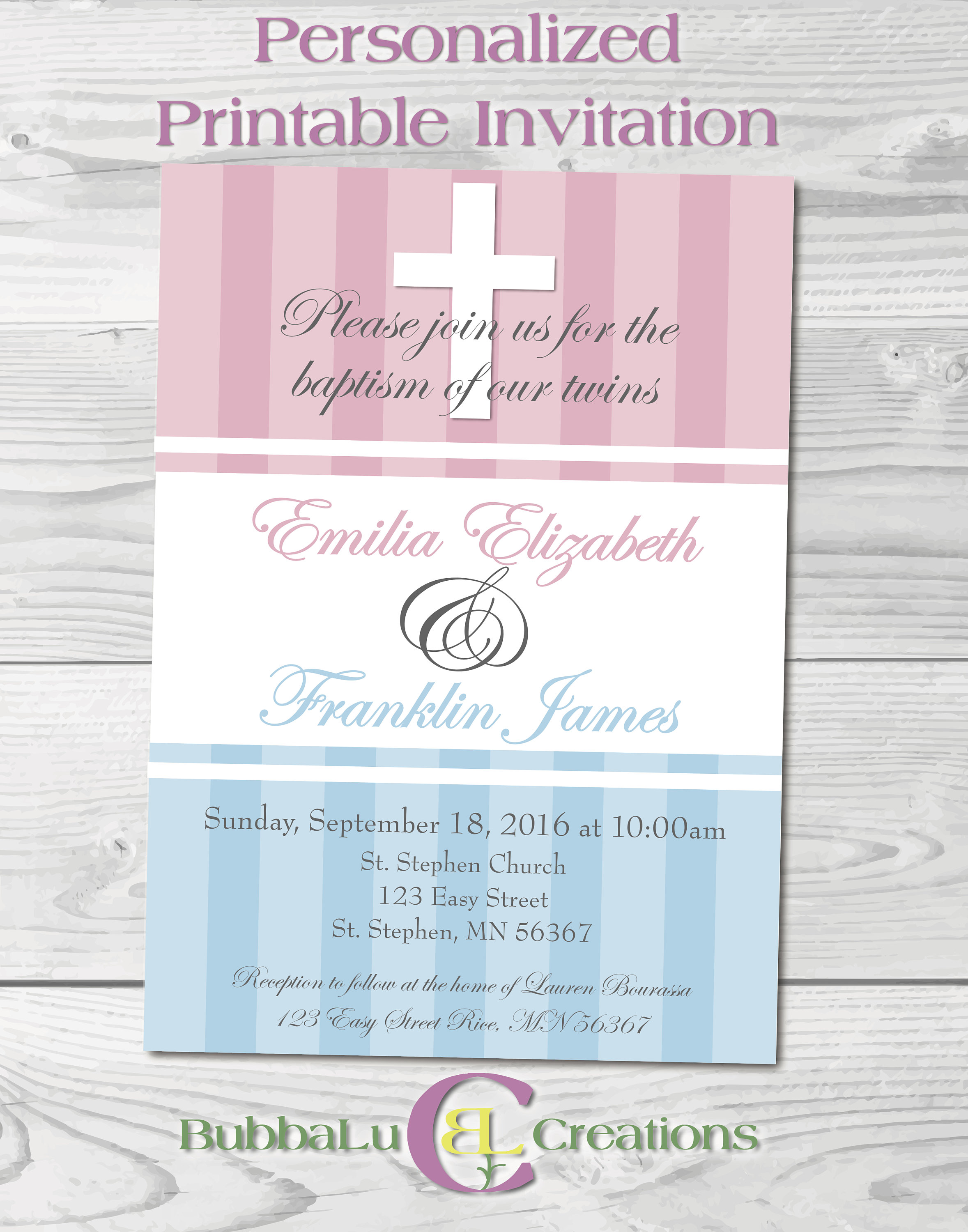 Personalized Baptism Invite Baby Baptism Newborn Baptism Invite. Baptism Invitation Twins Baptism Digital Baptism Invitation for Twins