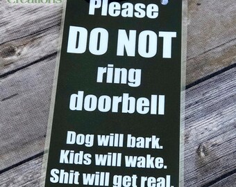 Door hanger - Don't ring doorbell - kid door hanger - Children sleeping - Dog will bark - Funny door hanger - Sleeping baby sign - Door sign