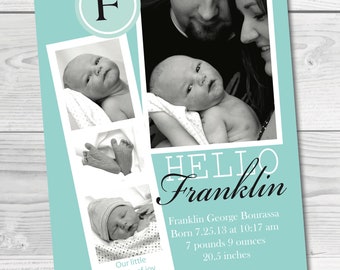 Baby Boy Birth Announcement. Digital Birth Announcement. Teal Baby Announcement. Personalized Birth Announcement. Newborn Announcement Card.