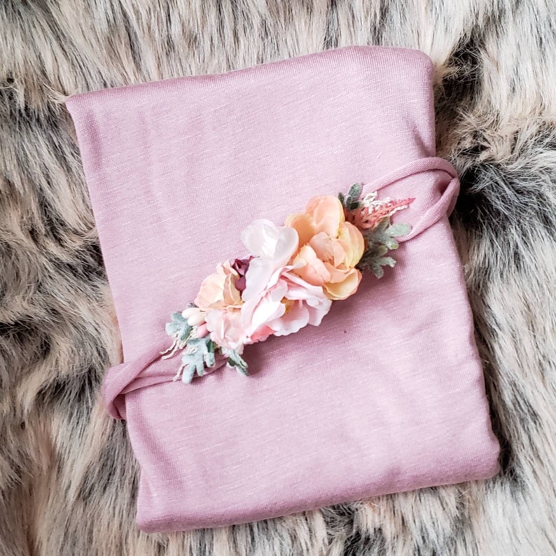 Mauve Jersey Tieback Pink Floral Tieback Headband Blush Jersey Newborn Photo Prop RTS Tieback Spring Headband Jersey Tieback