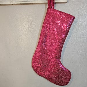 HOT PINK Sequin Christmas Fuchsia Stocking Sequin  Stocking Sequin Shiny Christmas Stocking Hot pink Holiday Decor