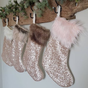 Medias de Navidad con lentejuelas de oro rosa Medias de Navidad con lentejuelas de oro rosa