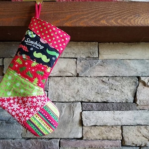 Red and Green Patchwork Christmas Stocking OOAK Stocking Red Green and White Christmas Stocking Quilted Stocking