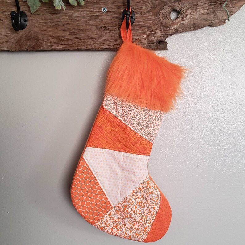 Orange Christmas Stocking Floral Socking RTS OOAK Patchwork Etsy