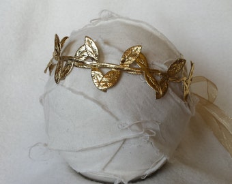 Greek Goddess Golden Leaves Halo Halloween Grecian Headband Gold Leaf Headband Toga Party Elastic or Tieback RTS Many Ways to Wear it