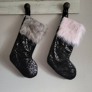 BLACK Sequin Christmas Stocking Shiny Black Christmas Stocking Stocking