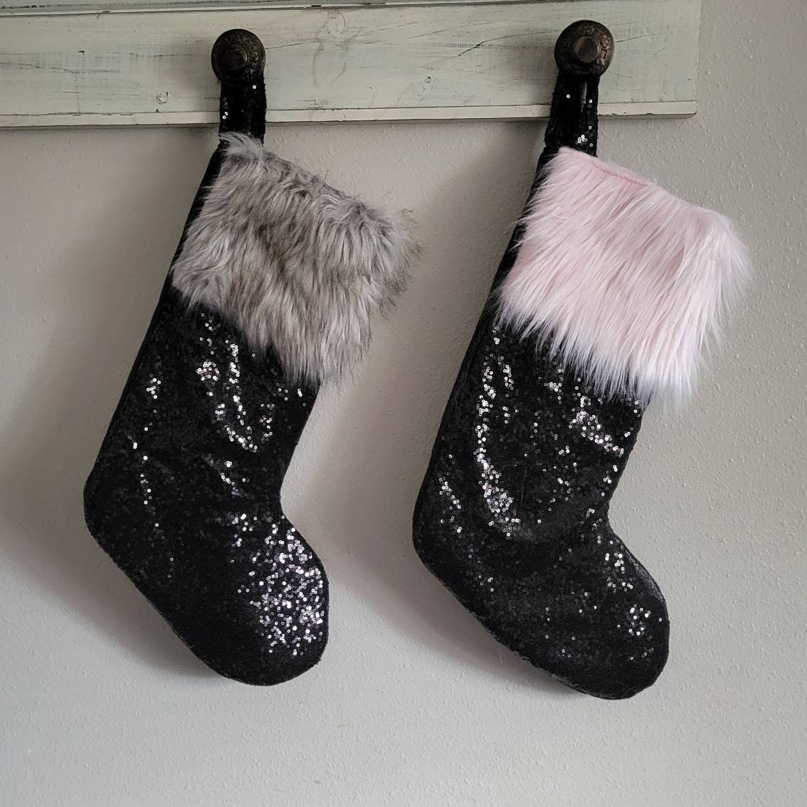 BLACK Sequin Christmas Stocking Shiny Black Christmas Stocking Stocking