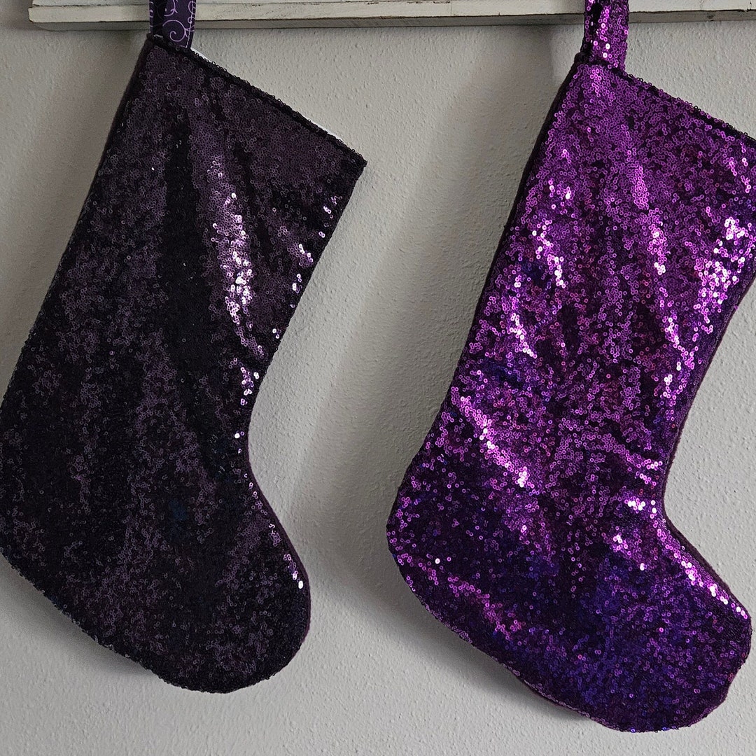 Sequin Christmas Purple Stocking Sequin Navy Blue Stocking Sequin Shiny ...