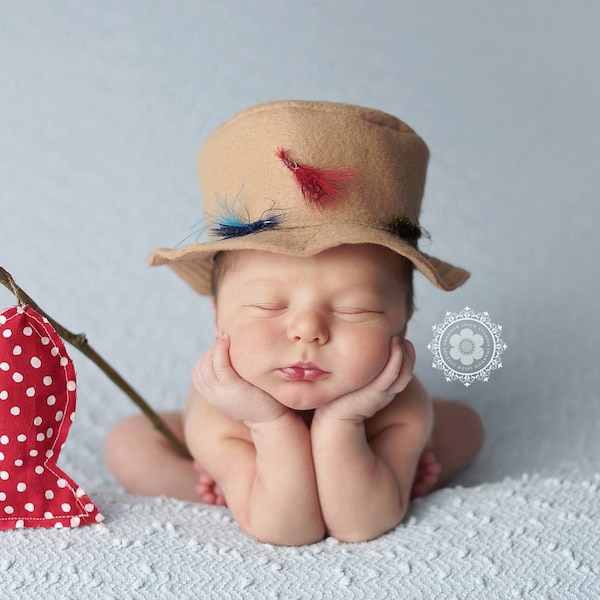 Tiny Fisherman Set Newborn Fishing Prop Newborn Photo Prop Newborn Fishing Hat