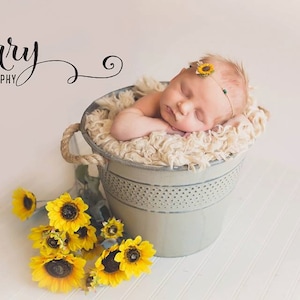 Tiny Sunflower Tieback Newborn Tieback Headband RTS Photo Prop Newborn Photo Prop Sunflower Headband