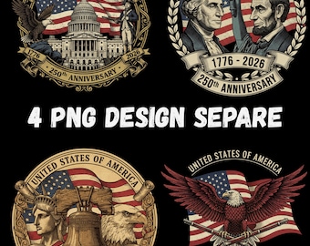 Patriotic USA 250th Anniversary PNG Bundle – Capitol, Liberty Bell, Statue of Liberty, Eagle