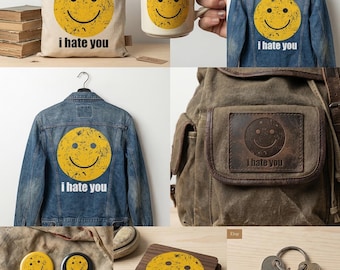 Meme divertido de Harry con cara sonriente desgastada "Te odio" PNG, camiseta gráfica estilo grunge, regalo para fans de One Direction PNG