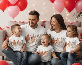 Gallinas de San Valentín PNG, Gallinas de granja con corazones (Descarga digital)