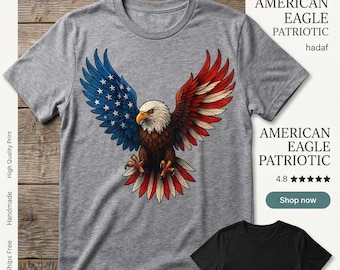 Camiseta patriótica American Eagle: Alas de la bandera de EE. UU. y orgullo estadounidense