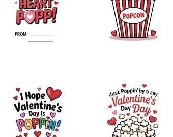Tarjetas de San Valentín con palomitas de maíz, imprimibles para el aula (PDF de 6,7 x 10 cm)