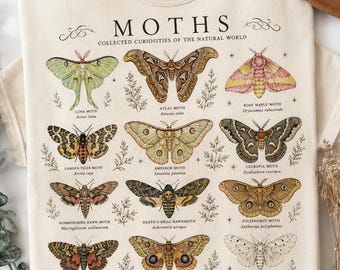 Vintage Moth Chart Shirt Cottagecore Moths Tee Entomology Tshirt Luna Moth Death Head Top Botanical Insect Graphic Nature Lover Science Tee