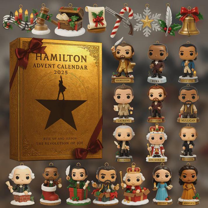 Discover Hamilton Advent Calendar 2025, 24 Days of Broadway Character & Revolutionary Ornaments, Rise Up and Sleigh Gift