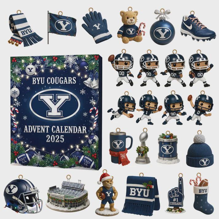Discover BYU Cougars Advent Calendar 2025, 24 Days of Cougar Icon & NCAA Football Ornaments, BYU Alumni Gift Set