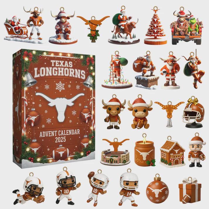 Discover Texas Longhorns Advent Calendar 2025, 24 Days of Bevo Icon & NCAA Football Ornaments, Hook 'Em Horns Alumni Gift Set