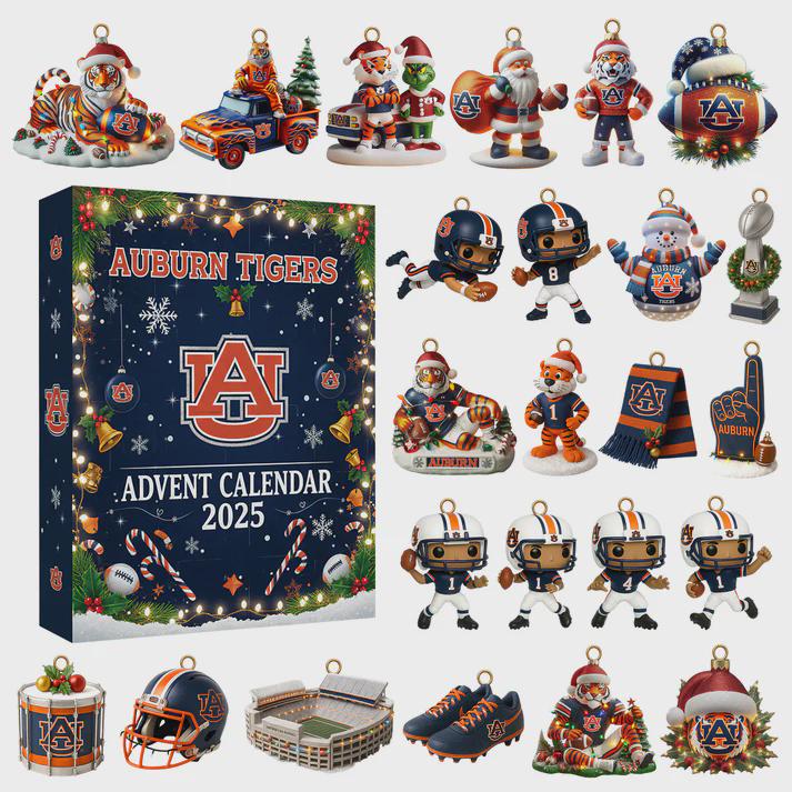 Discover Auburn Tigers Advent Calendar 2025, 24 Days of Aubie, NCAA Football & Logo Ornaments, War Eagle Alumni Gift Set