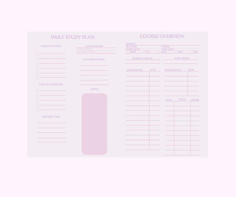 Pink Aesthetic Study Planner - Etsy