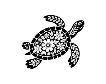 Floral Sea Turtle Vector – Beach Silhouette (Digital Download)
