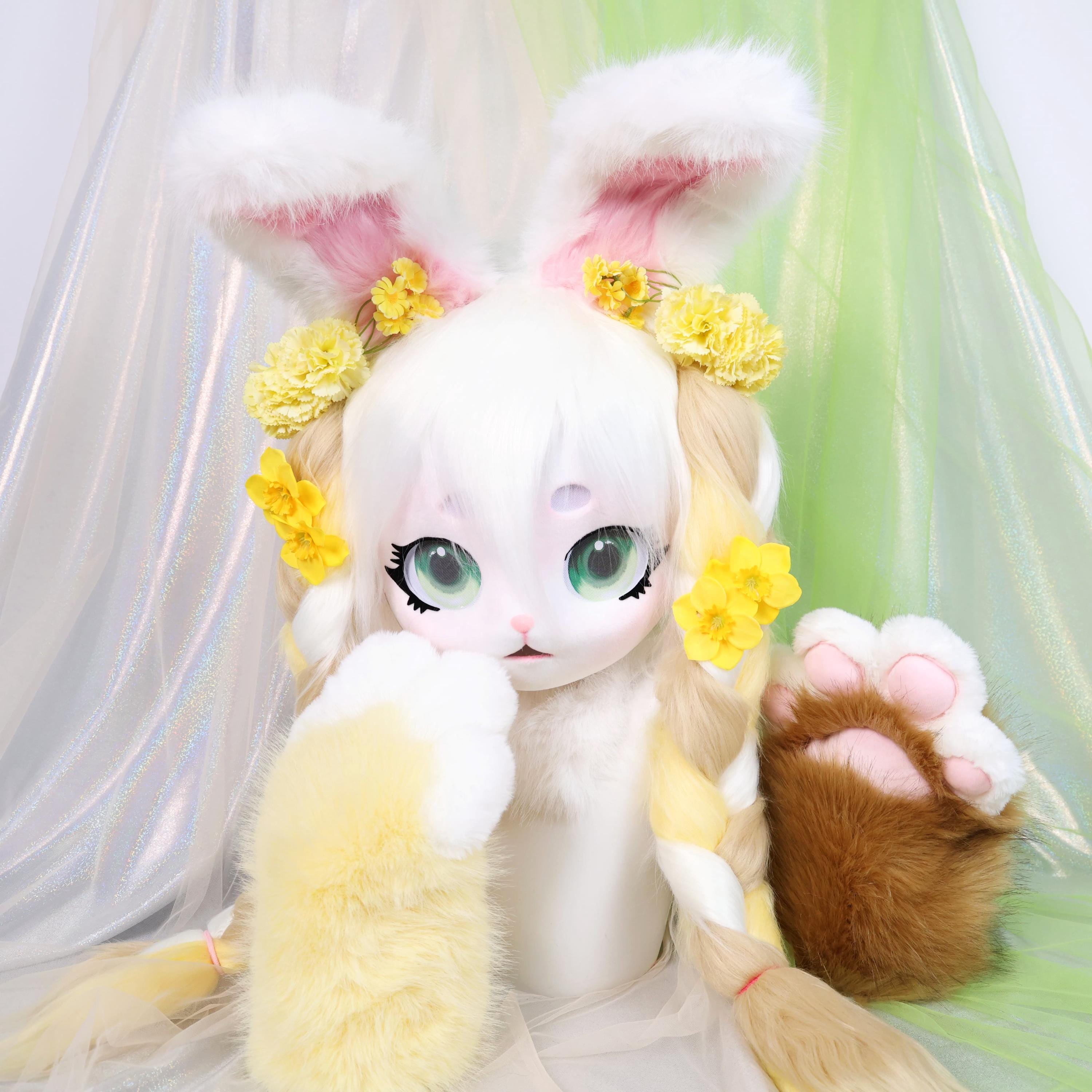 Kigurumi Spring Bunny Fursuit Head Rabbit KIG Mask Faux Fur Bendable ...