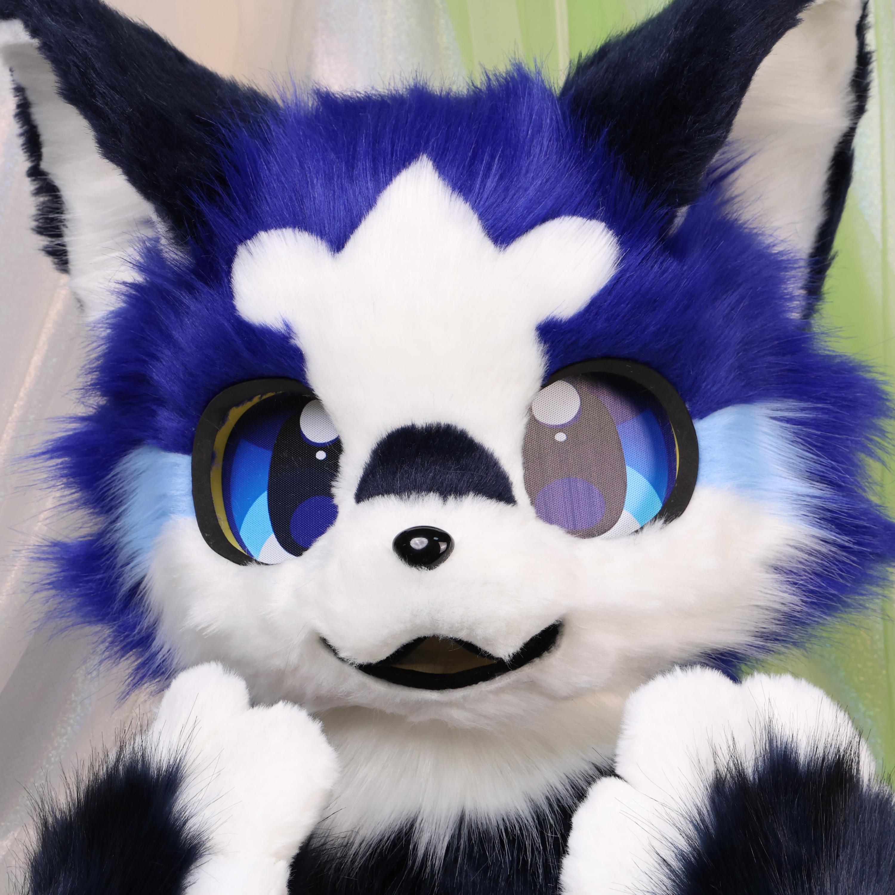 Japanese Kemono Style Fursuit Head Blue White Polyester Fur Follow Eyes ...