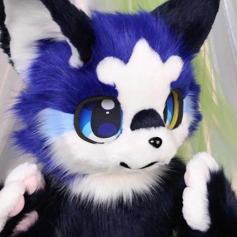 Japanese Kemono Style Fursuit Head Blue White Polyester Fur Follow Eyes ...