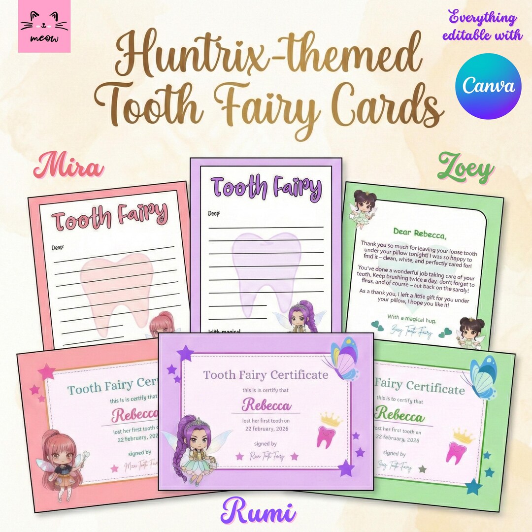 Kpop Huntrix Rumi Mira Zoey Tooth Fairy Letters Printable