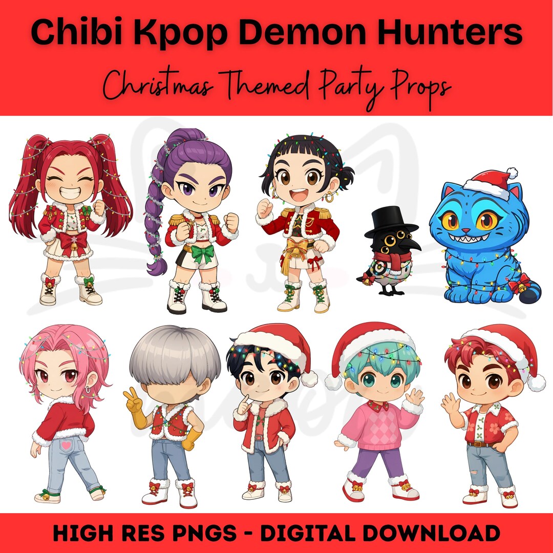 Chibi Kpop Demon Hunters Christmas Party Props Printable Pngs, KPOP ...