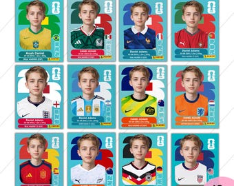 Pegatinas y sobres del Mundial 2026 / Pegatinas personalizadas con foto / Paquete de doce plantillas de pegatinas / Editables en Canva / Descarga digital