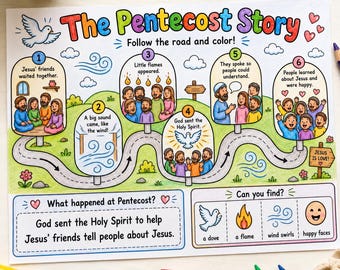 Pentecost Story Coloring Page for Kids, Printable Pentecost Timeline Placemat, Holy Spirit, Kids Sunday School Activity, Digital Download