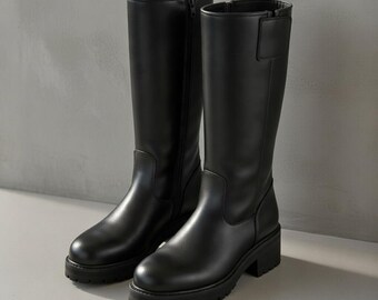 Darth Vader Inspired Black Leather Cosplay Boots | Tall Riding Style