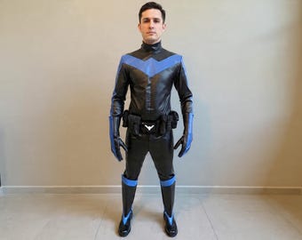 Leren Nightwing-cosplaypak | Zwart-blauw DC Hero-kostuum