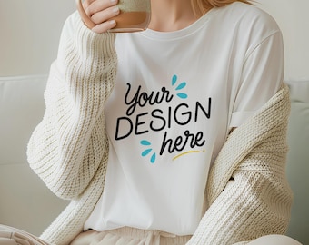 White Bella Canvas 3001 Oversized T-Shirt Mockup
