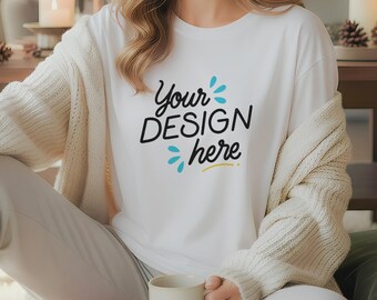 White Bella Canvas 3001 Oversized T-Shirt Mockup