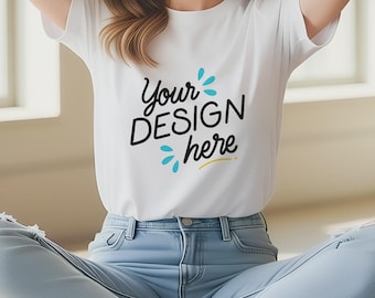White Bella Canvas 3001 Oversized T-Shirt Mockup